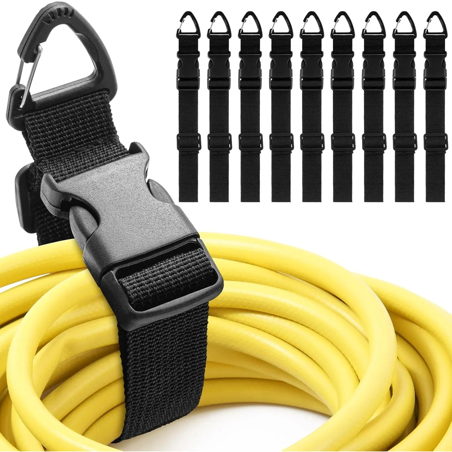 12-Pack Black Nylon Strap Adjustable Cable Management Kit with 17.72" Triangle Adjustable Clips, Heavy-Duty Extension Cable Holder for Indoor/Outdoor Home Improvement, Christmas Lights Organization