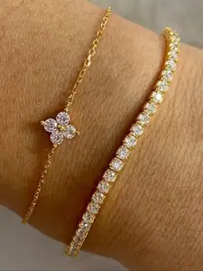 Flower Design Bracelet, Fashionable Jewelry for Women & Girls, Trendy All-match & Exquisite Jewelry for Birthday Gift, Cubic Zirconia Bracelet