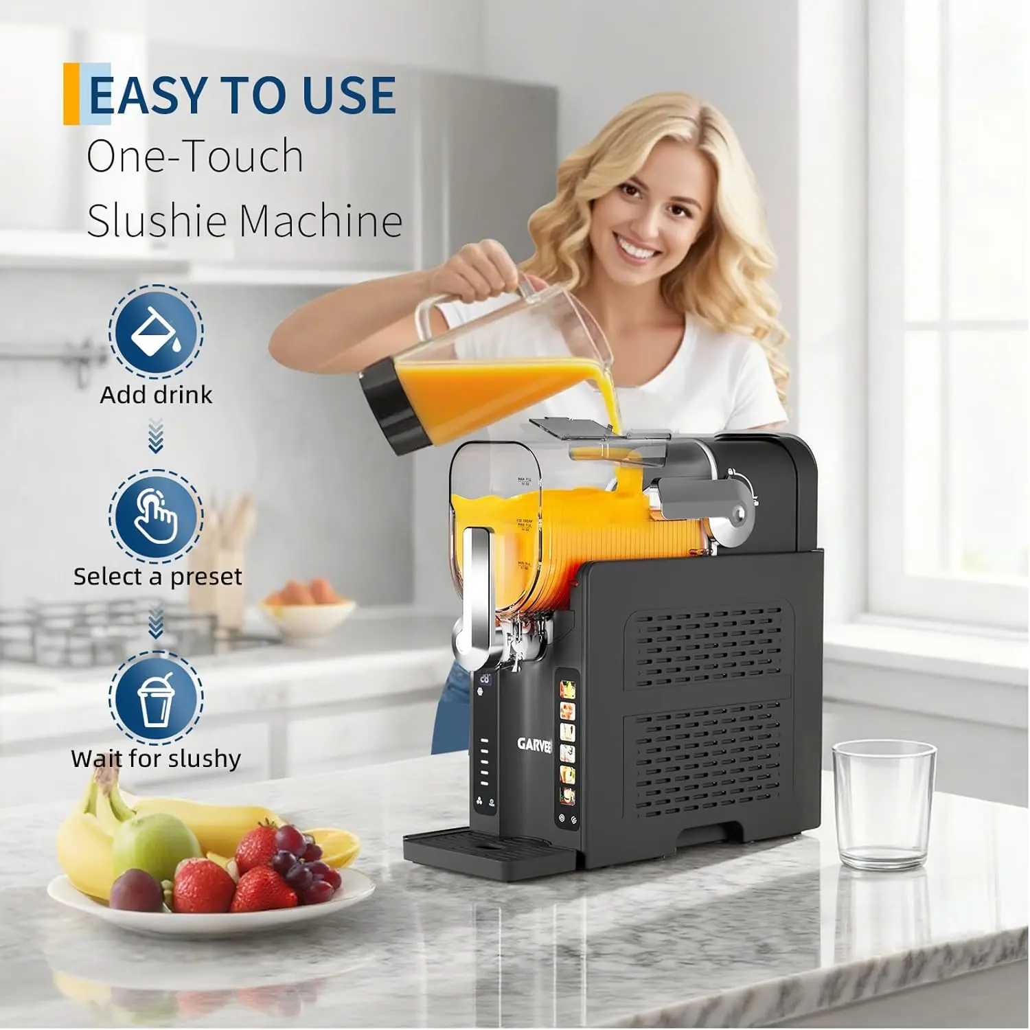 GARVEE Home Slushie Machine with LED Display and 6 Preset Programs, No Ice Needed, Large 70 Ounce Capacity for Margaritas, Frappés, and Frozen Drinks