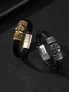 Men's Cross Design Magnetic Buckle Bangle, Fashionable Leather Braided Bracelet for Party, Daily Decor, Trendy All-match & Exquisite Jewelry for Birthday Gift