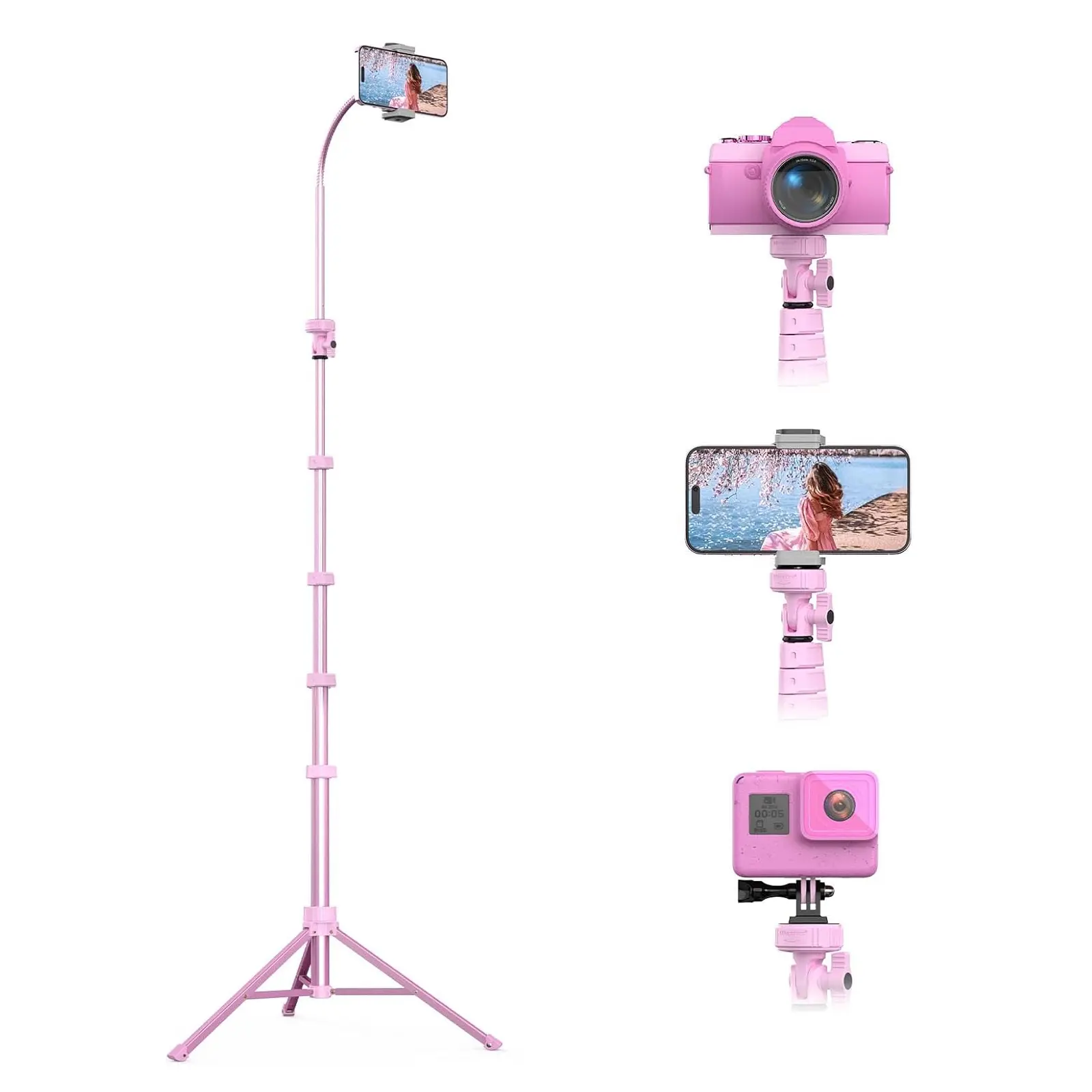 UBeesize 88" Flexible Tripod Stand with Gooseneck Arm, Remote & Phone Holder — Overhead Selfie Stick for Video Recording, Live Streaming, Watching, Cooking — Compatible with iPhone, Android & Camera