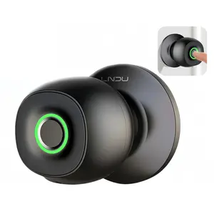 LNDU Biometric Door Knob Lock, Fingerprint & APP Control, Auto-Lock/Privacy/Passage Modes,100 Fingerprints， 0.3s Unlock, Type-C Emergency Charging