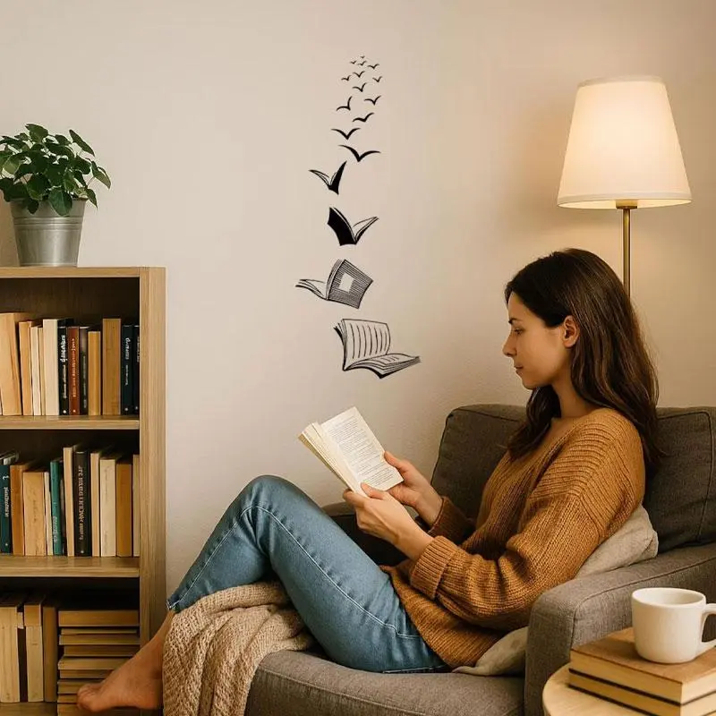 Flying Books Vinyl Wall Decal Home Library Reading Area Corner High School Classroom Door Window Decor Home Stickers Mural AC39
