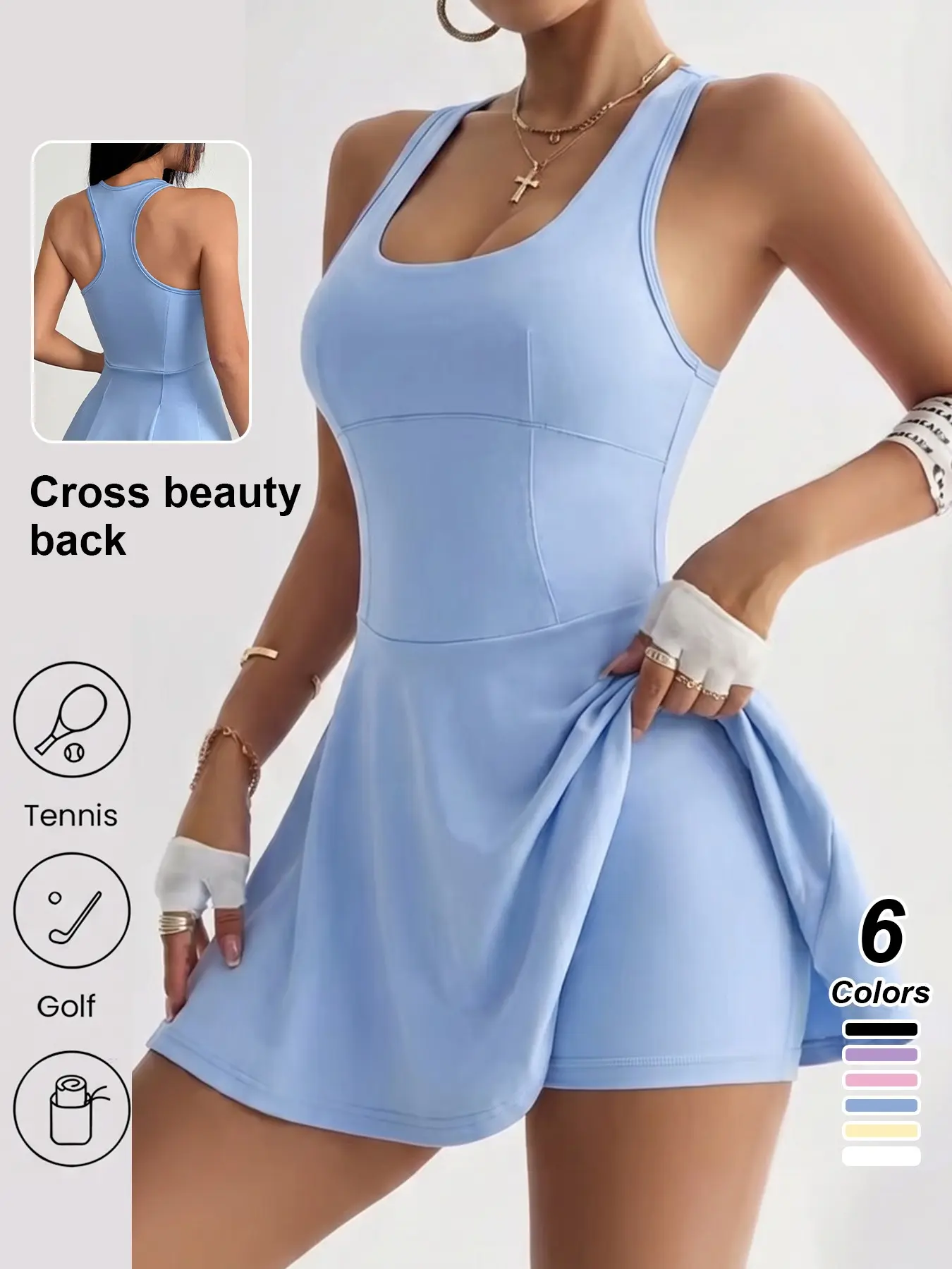 Women's Tennis Dress Athletic Tennis Dress Sporty Sleeveless Slim-Fitting Backless Sports Dress Cut Out Yoga Activewear Dress Above the Knee All Seasons Tennis Workout Dress Tennisoutfit