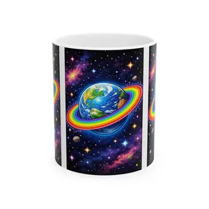 Rainbow Ringed Earth Mug | Space Galaxy Planet Coffee Cup