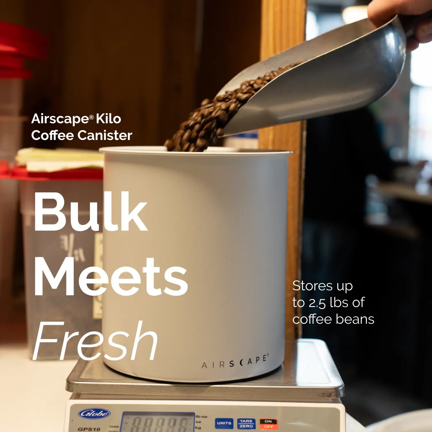 Airscape Kilo Stainless Steel Coffee Canister - Stores Up To 2.5 lbs of Coffee Beans and Grounds - Kitchen Storage Container - US Patented Airtight Lid Pushes Out Excess Air - Preserve Food Freshness - BPA Free
