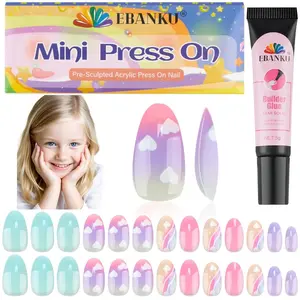 EBANKU 1 Pack Kid Fake Nail Kit, 26 Pieces Press on Nails for Kids Colorful Press on Nail Short Artificial False Nail Kits for Kids Girls