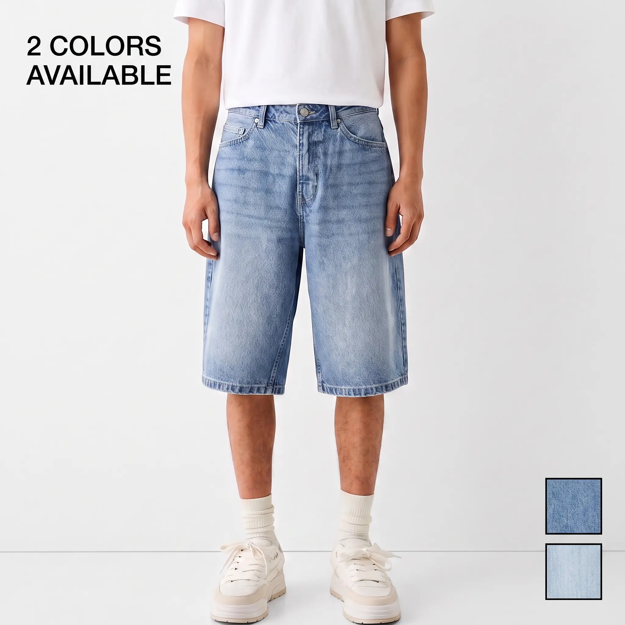 Men's Loose-Fit Wide Leg Light Wash Jean Shorts, Baggy Jorts with Knee-Length Cropped Hem, Comfortable Breathable Durable Menswear for Young Urban Street Wear Enthusiasts, Ideal for Summer (Mens Clothing)