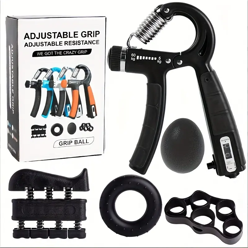 Hand Grip Enhancer Fitness Set - 5-Piece Set with Adjustable Forearm Grip, Finger Extender, Grip Ring & Stress-Relieving Home Gym Kit Workout Equipment Calisthenics Tools Home Gym Kit Home Gym Kit Home Gym Kit