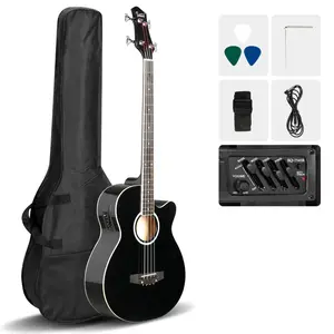 Sleek Black Bass! 4-String Elec-Acoustic, 4-Band EQ, Passive Pickup | Blues/Jazz/Stage/Studio | All Skill Levels | Includes Case