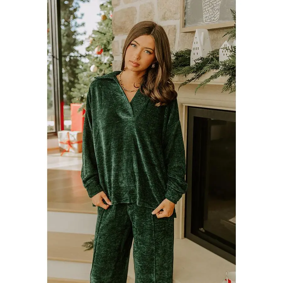 Warm Welcome Chenille Knit Sweatshirt in Hunter Green