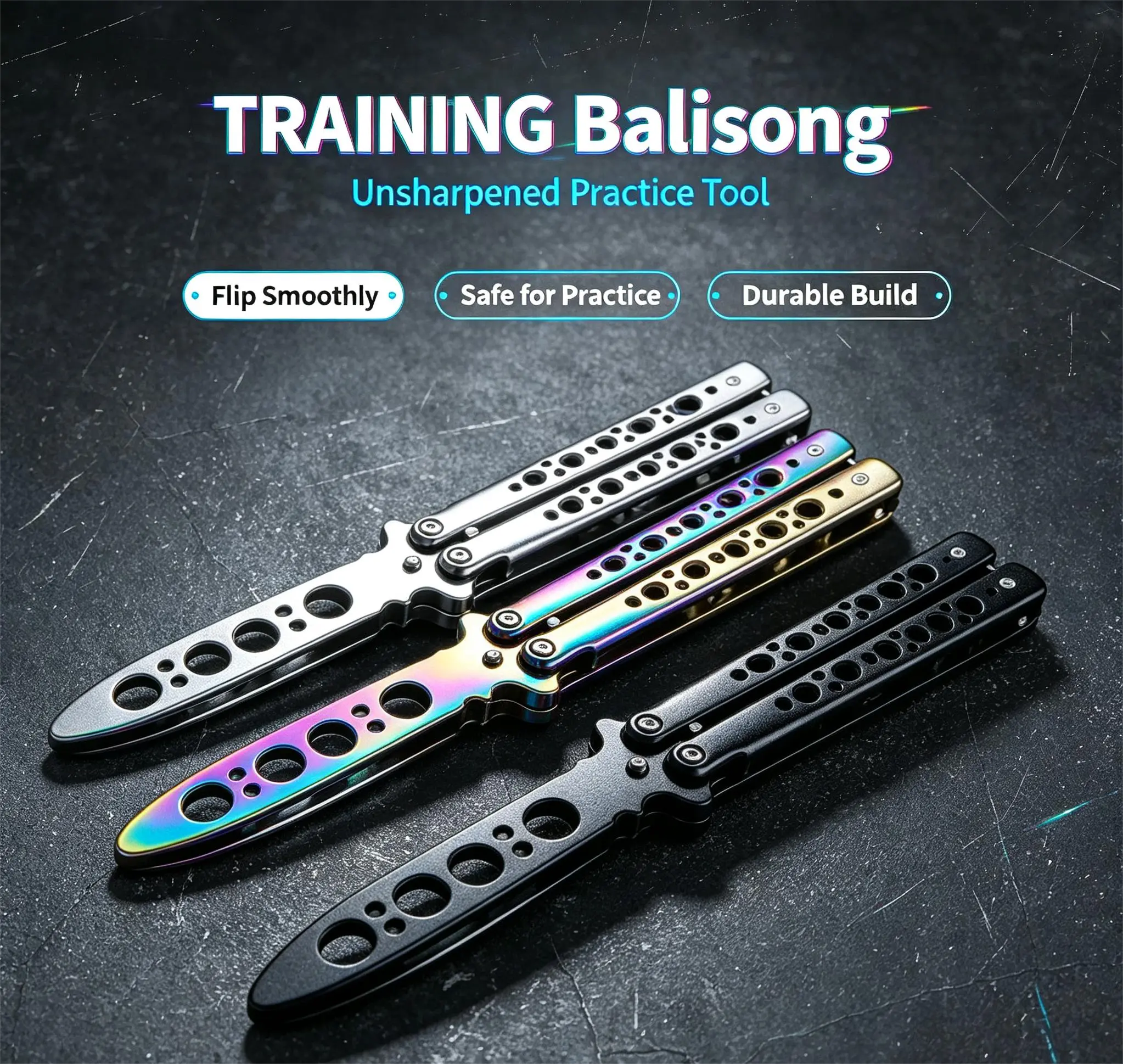 2-Pack Stainless Steel Butterfly Trainer, Unsharpened Folding Blade for Safe Practice, Portable Hand Tools for Skill Building, Folding Pocket Knives