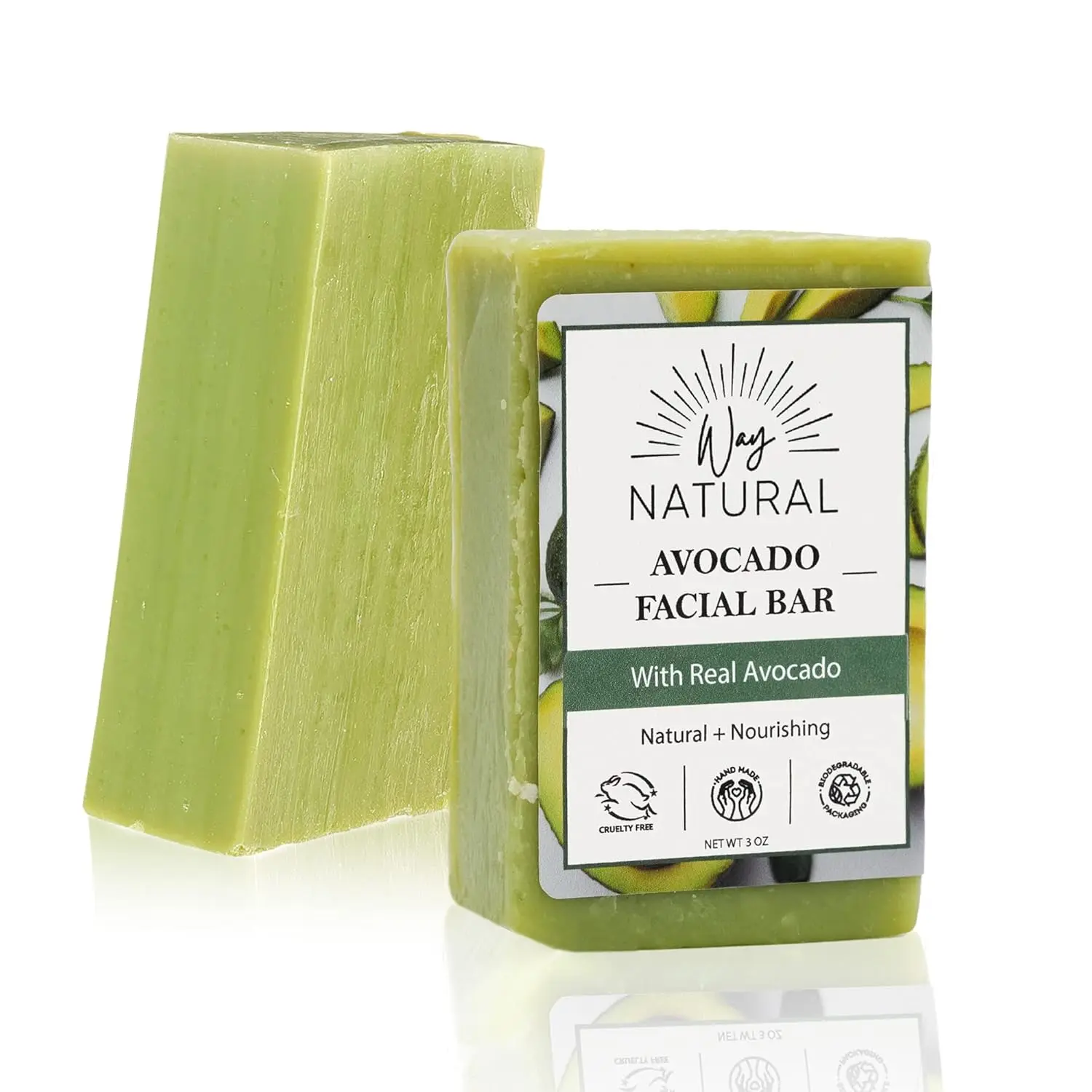 2 Avocado Facial Bar Soaps | Way Natural | 2 Pack Soap Bars 3 oz per | Real Goat Milk | Ultimate Hydration Skincare | Gentle Cleanser | Made is USA Body Care Scented