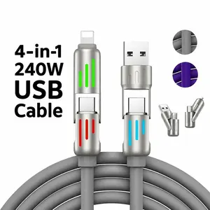 240W 4-in-1 Fast Charging Cable - USB-C Multi Charger Cord for iPhone 15/16, iPad, AirPods, PD Super Fast Charging, Durable Braided Design, High-Speed Data Sync
