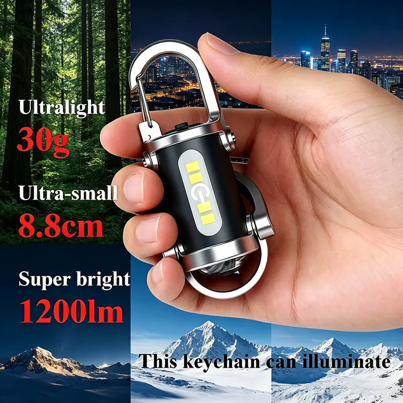 Multifunctional Rechargeable LED Keychain Flashlight - Waterproof Mini Torch with Clip, 3 Light Modes (High/Low/Strobe), 800 Lumens Durable Emergency Light for Camping, Household Emergencies