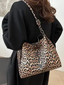 Women's Leopard Print Hobo Shoulder Bag, Casual Fashion Crossbody Handbag, Large Capacity Daily Use Accessory, Stylish Design, Trendy Crossbody Bag