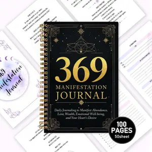 369 Manifestation Journal (For Women) | Black Gold Astrological & Geometric Cover + High-Definition Printing, a law of attraction guided journal. It contains the 3-6-9 Manifesting Method, positive affirmations and thought-provoking questions, covering goa