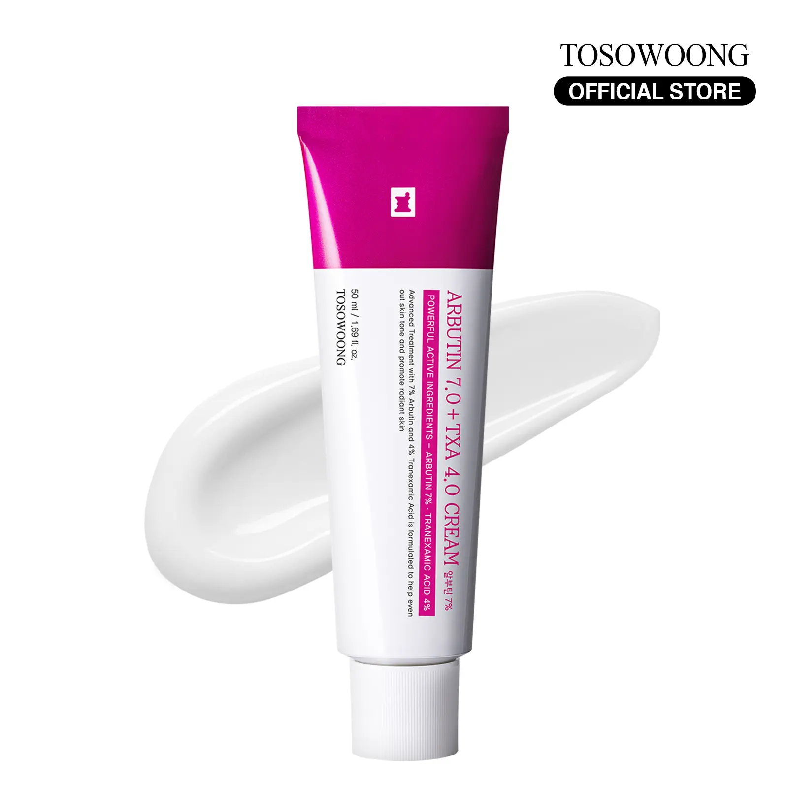 [TOSOWOONG Official] Arbutin 7% + Tranexamic Acid 4% Cream, 70,000ppm Arbutin, 40,000ppm TXA, Niacinamide, Glutathione, Dark Spots, Freckle, Blemishes, Pigmentation, Korean Skin Care, 50ml, 1.69 fl.oz.