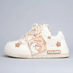 Bobo's House x Molang Ice Cream Chunky Sneakers Women's Pastel Cream with Peachy Star Accents & 3D MOLANG Logo