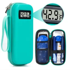 Insulin Travel Cooler with LCD Temperature Display – Portable Diabetic Medication Case, Keeps 6–8 Hours Cold for Pens & Vials, Includes 1 Cooler & 2 Ice Packs (No Medication Included)TSA Approved Medication Diabetic 2 Reusable Ice