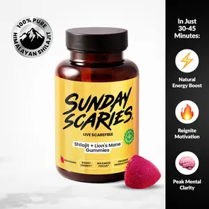 Sunday Scaries Shilajit Gummies with 150mg Shilajit & 250mg Lion's Mane Extract for Energy & Focus Boost