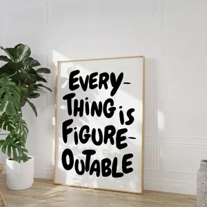 Everything Is Figureoutable Wall Art Uplifting quote print Inspirational Wall Art Black White Office Print Motivational Affirmation Poster - No Frame