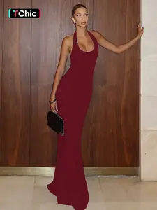 Women Summer Sexy Halter Sleeveless Backless Party Club Evening Formal Wear Bodycon Long Dress