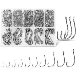 500Pcs Carbon Steel Fishing Hooks, Circle Hooks Assortment for Saltwater Freshwater Ice Fishing, Salt Water Fish Hooks