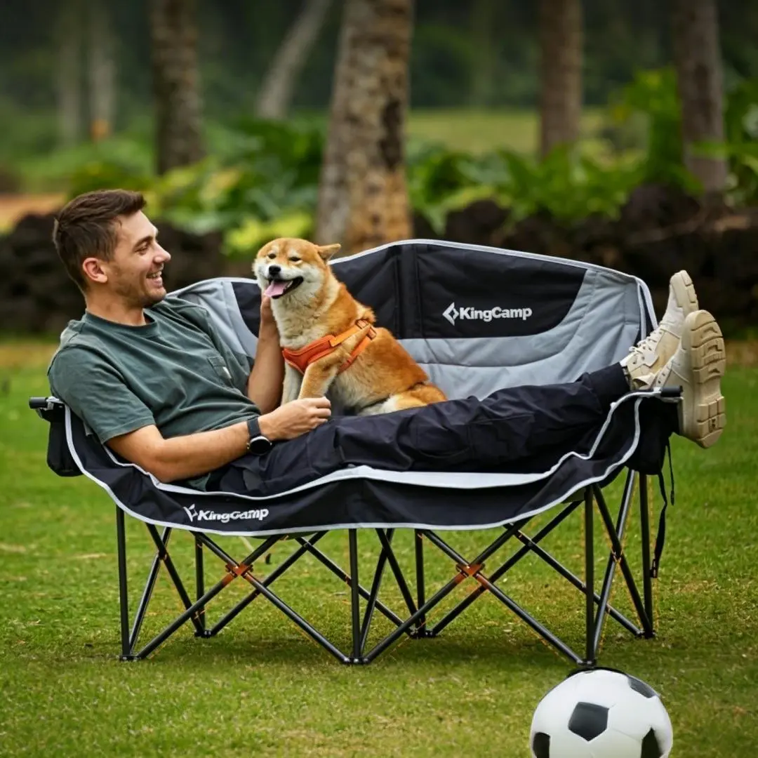 KingCamp Double Camping Chair, Oversized 880lbs Heavy Duty Loveseat for Adults Portable Folding XL 2 Person Couch Padded Comfortable Two Seat with Cup Holder for Outdoor Lawn Backyard, Khaki/Coffee,summerwins SummerTurnUp
