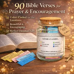 Spanish Bible Verse Jar, 90 Bible Verses for Comfort and Hope, Religious Gift for Mom, Mother’s Day Prayer Jar, Glass Jar with Cork Lid, Color-Coded Scriptures by Emotion