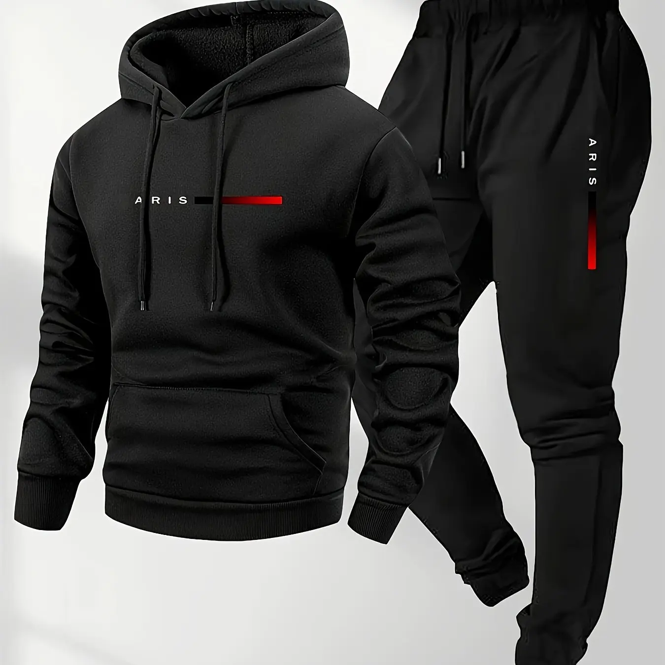 Men's 2 Piece Sets, Chic Paris Monogrammed Hoodie and Sweatpants, Baggy Sweatsuit with Drawstring for Lounging, Loose, Casual, Longsleeves, Stylish, Knit Fabric, Digital Print