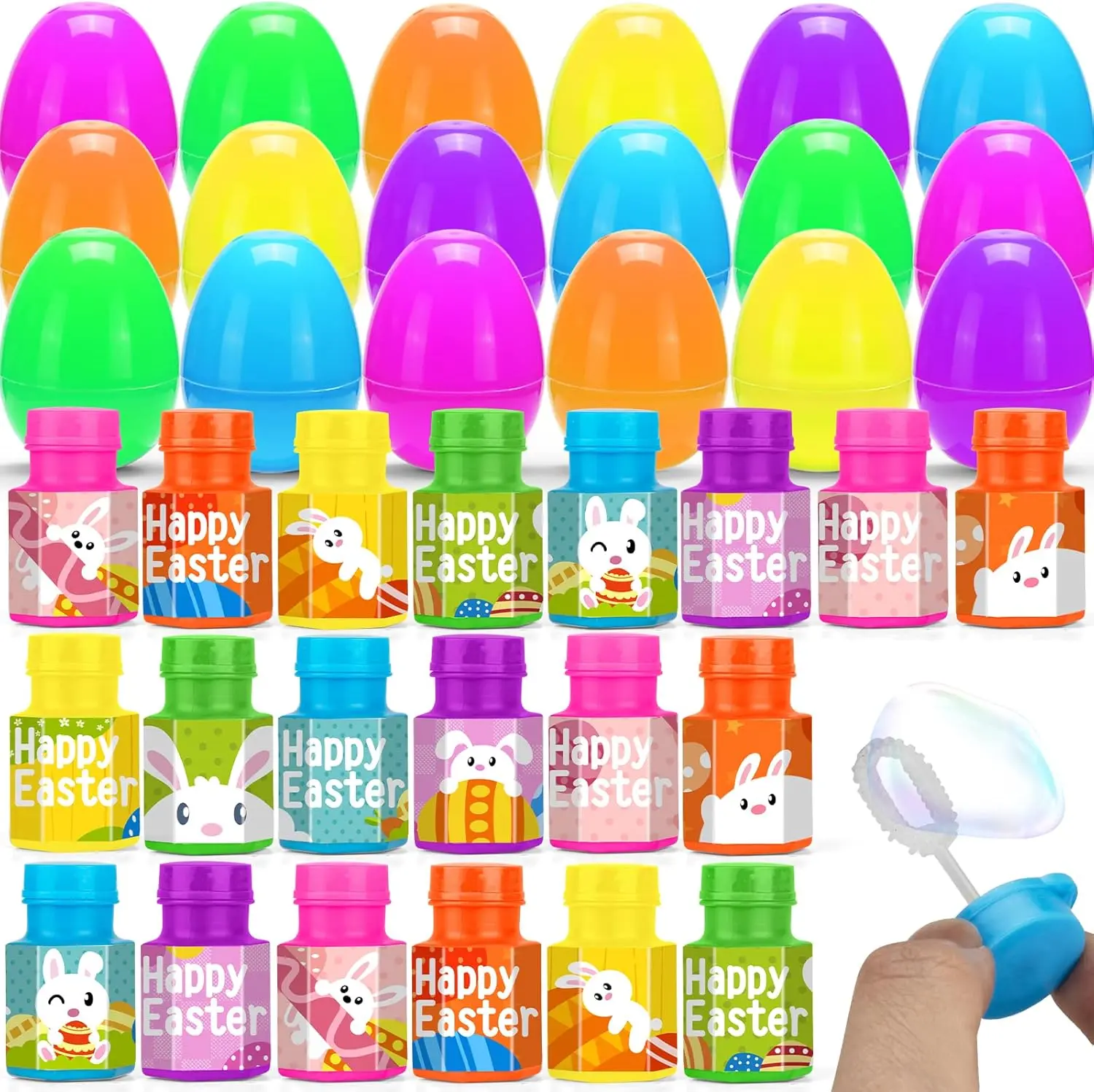 24 Pcs Easter Eggs Prefilled with Bubble Bottles – Easter Party Favors, Egg Hunt Game, Basket Stuffers, Decorations for Kids, Toddlers & Easter Gift, Easter Celebrations