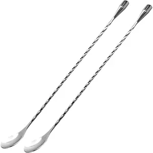 Hiware 12-Inch Bar Spoon, Set of 2, Stainless Steel Mixing Spoons, Spiral Pattern Bar Cocktail Shaker Spoon