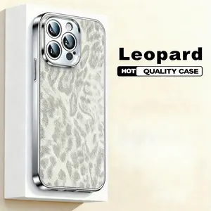 This cool gray and white leopard print phone case features a drop-proof and non-slip TPU full-coverage lens with electroplated silver glass. It's compatible with iPhone 17, 16, 15, 14, 13, 12, 11, and Samsung models. A great gift for friends or family.