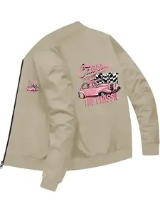 Retro Car Themed Printed Bomber Jacket for Daily Casual Fashion Trendy Outfits