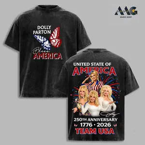 Dolly Parton Bless America High-Quality Cotton T-Shirt, United State of America 250th Anniversary Merch, Oversized Streetwear Graphic Shirt, Team USA Patriotic Butterfly Apparel, Vintage Washed Heavyweight Dark Tee