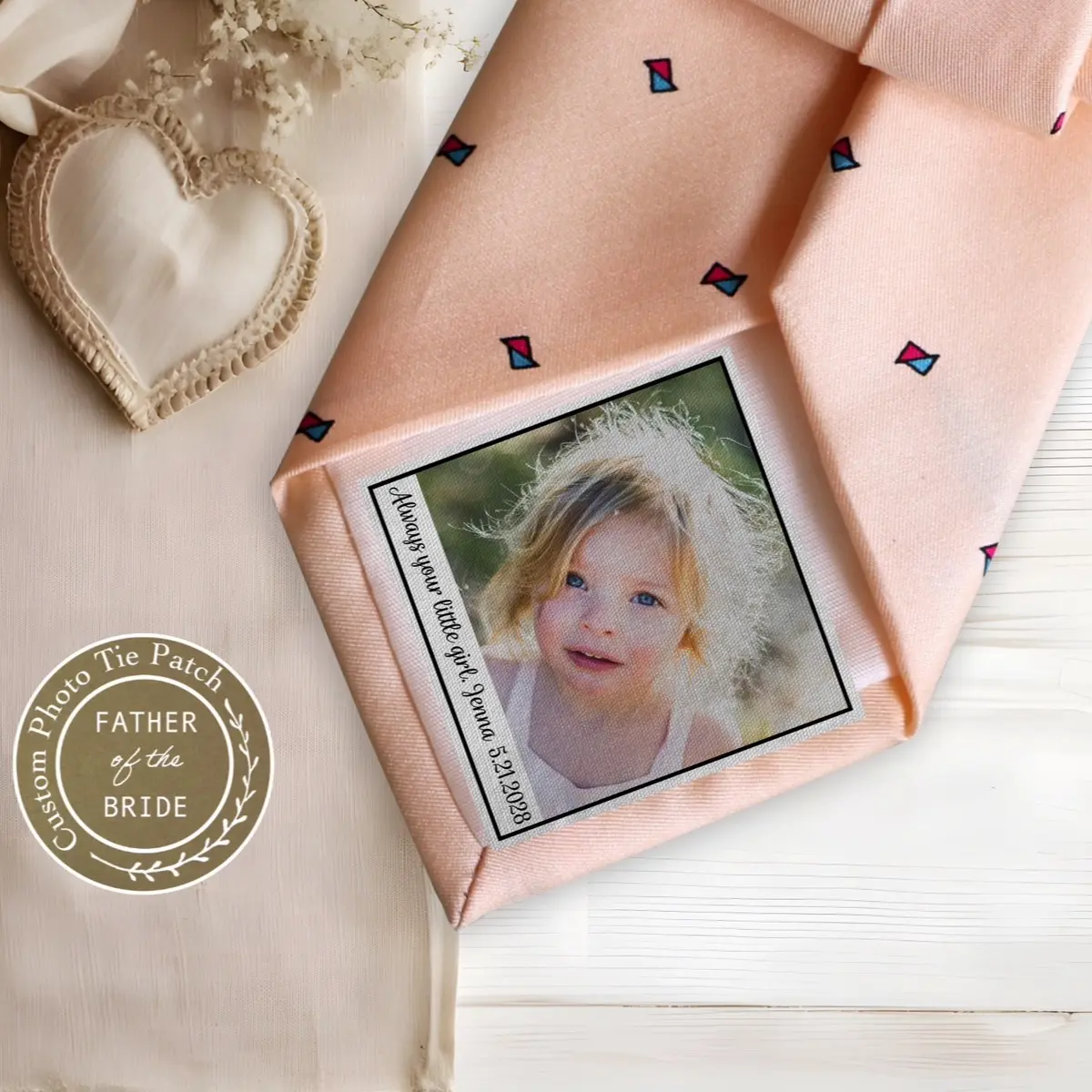Personalised Father of the Bride Photo Tie Patch - Peel and Stick Wedding Gift for Dad