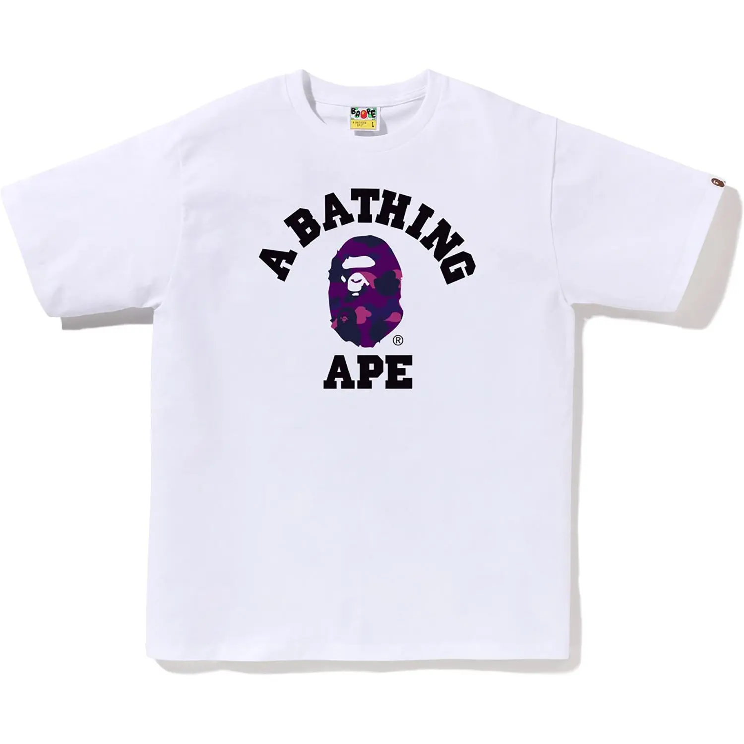 Men's T-Shirt featuring BAPE's signature Color Camo pattern. Made from 100% cotton.  COLOR CAMO COLLEGE TEE MENS