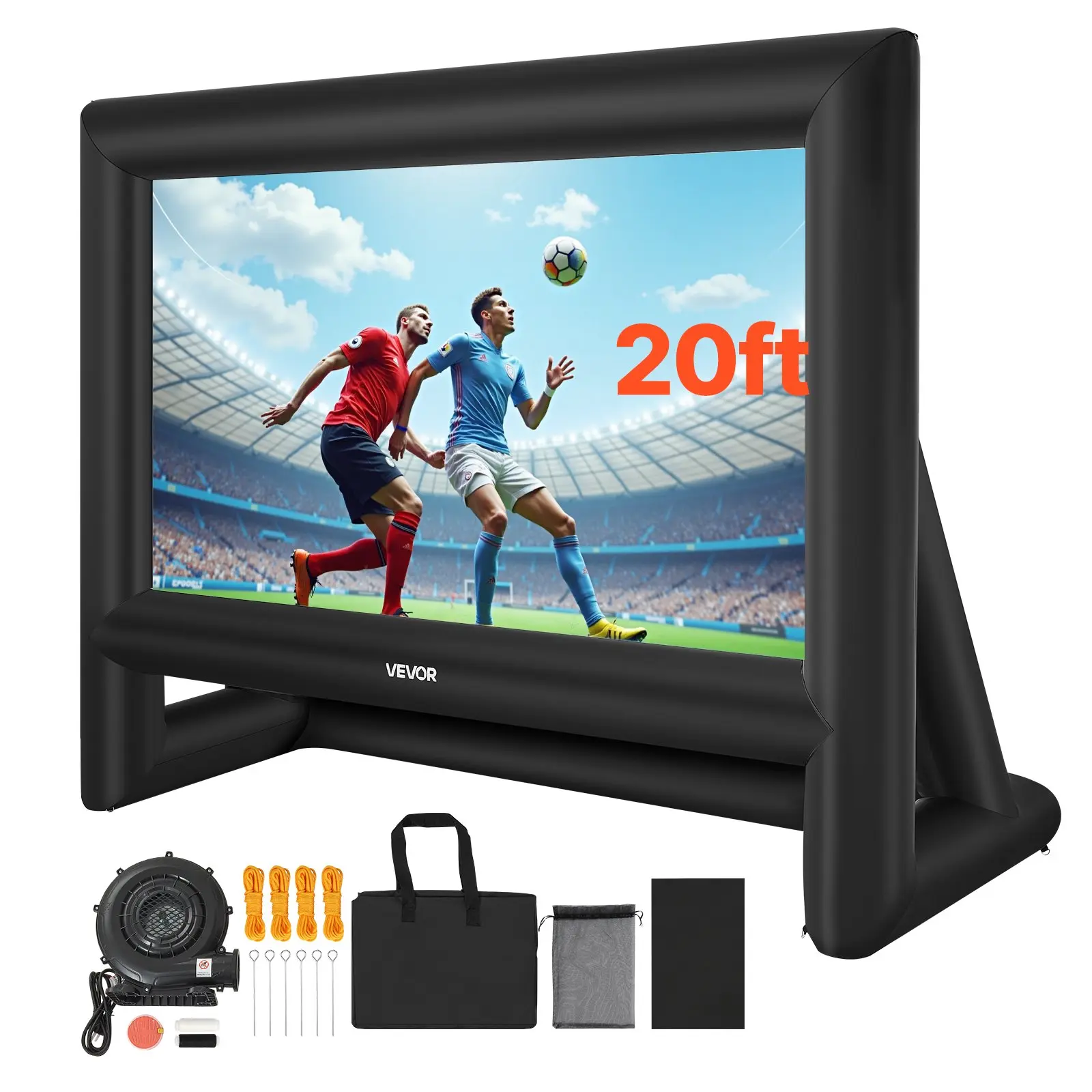 【Summerfinds】VEVOR 20FT 16:9 Front Inflatable Projector Movie Screen, 151.97x85.43 in, Blower Motor, Magic Tape, 20.18 lbs, Portable Bag, Easy Setup for Outdoor Backyard Parties, Home Theater (Tools & Hardware)
