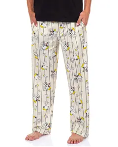 Peanuts Pajama Pants Mens Snoopy Baseball All Over Print Lounge Bottoms