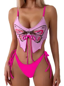 Women's Summer Beach Two-Piece Set, Bikinis Set, Butterfly Print Design, Sexy Cute Fresh Fashion Style, All Seasons Wear, New 2026 Style
