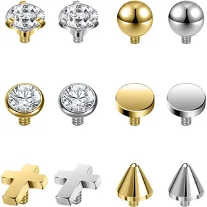 Hypoallergenic Surgical Steel Dermal Piercing Kit 3-20Pcs for Women Men Micro Dermal Anchor Tops Base with Cubic Zirconia Piercing Jewelry
