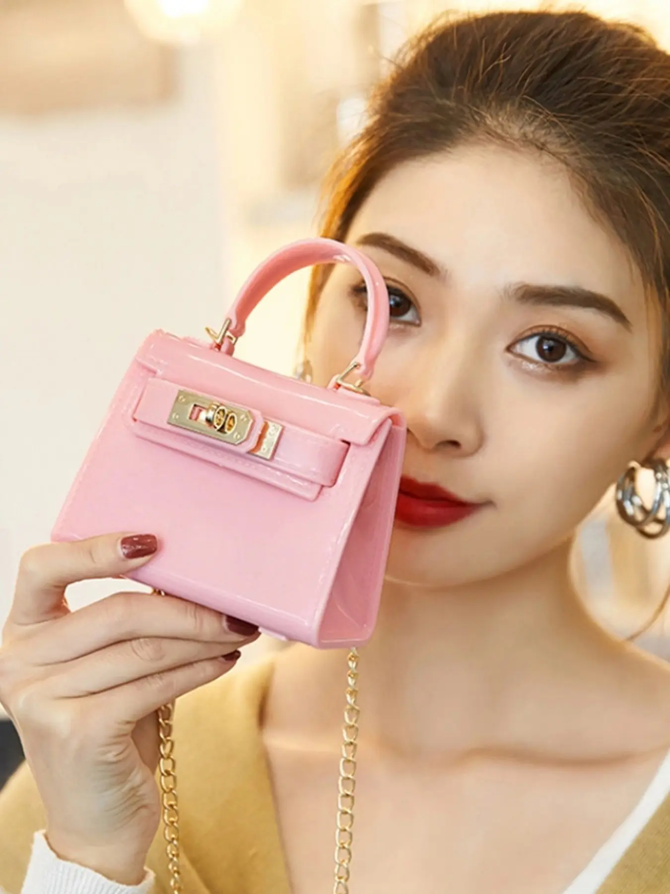 Macaron Color Mini Kelly Jelly Bag, Glossy Handbag Crossbody Shoulder Purse Small Bag, Girlish Versatile Coin Purse, Fashionable Accessory, Chain Crossbody Bag, Elegant Shoulder Purse