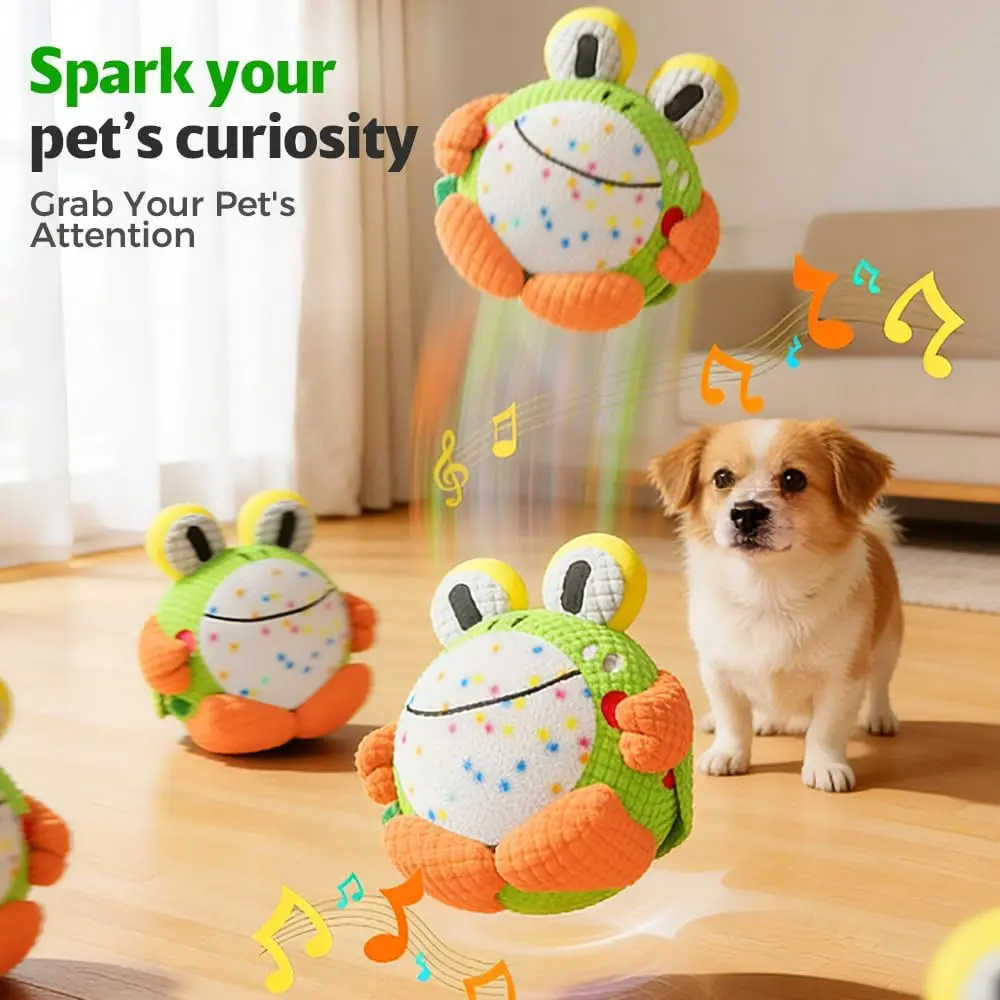 Frog-Shaped Interactive Dog Toy - Rechargeable Squeaky Jumping Plush Toy with Music, Talks & Plays, Recording, Interaction Control, Durable, Easy Maintenance, Entertaining, Ideal Pet Gift for Outdoor Play dog toys puppy essentials dog products
