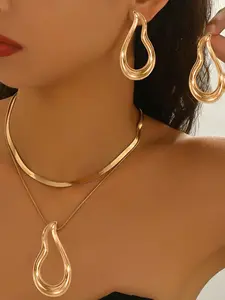 New Creative Irregular Simple Style Unisex Fashionable Jewelry Set, Two-Piece Layered Necklace Accessory, Versatile Fashion Statement