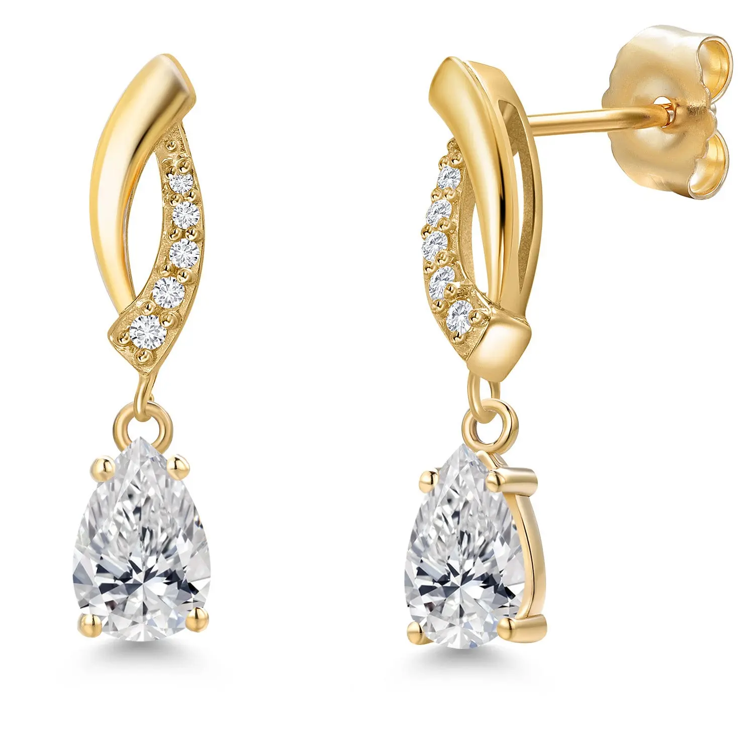 Gem Stone King 14K Yellow Gold Lab Grown Diamond Teardrop Earrings for Women | 0.75 Cttw | Gemstone April Birthstone | F-G Color | VS2-SI1 Clarity | Pear Shape 6X4MM