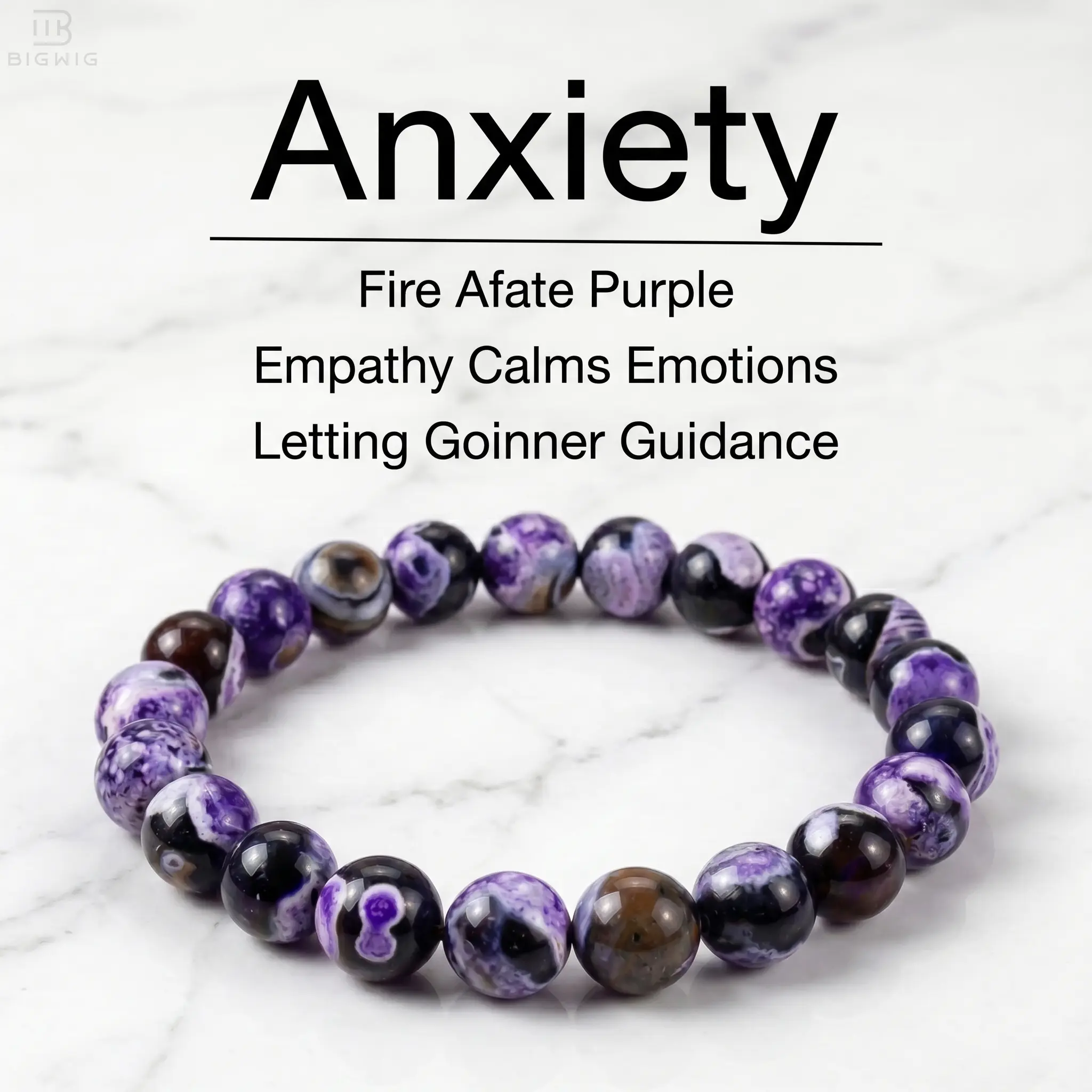 Crystal Healing Bracelet with 8mm Purple Fire Agate, Handmade Beaded Natural Gemstone Jewelry for Anxiety Relief & Calm, Adjustable Band for Grounding, Gemstones, Crystal Healing Bracelets & Bangles, Beading, Calmness