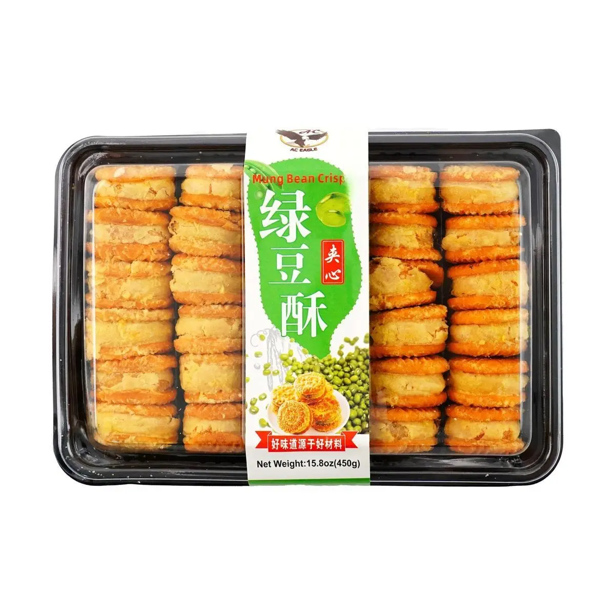 AC EAGLE Mung Bean Pastry 450g - Traditional Chinese Snack, Crispy & Creamy Filling, Perfect for Tea Time