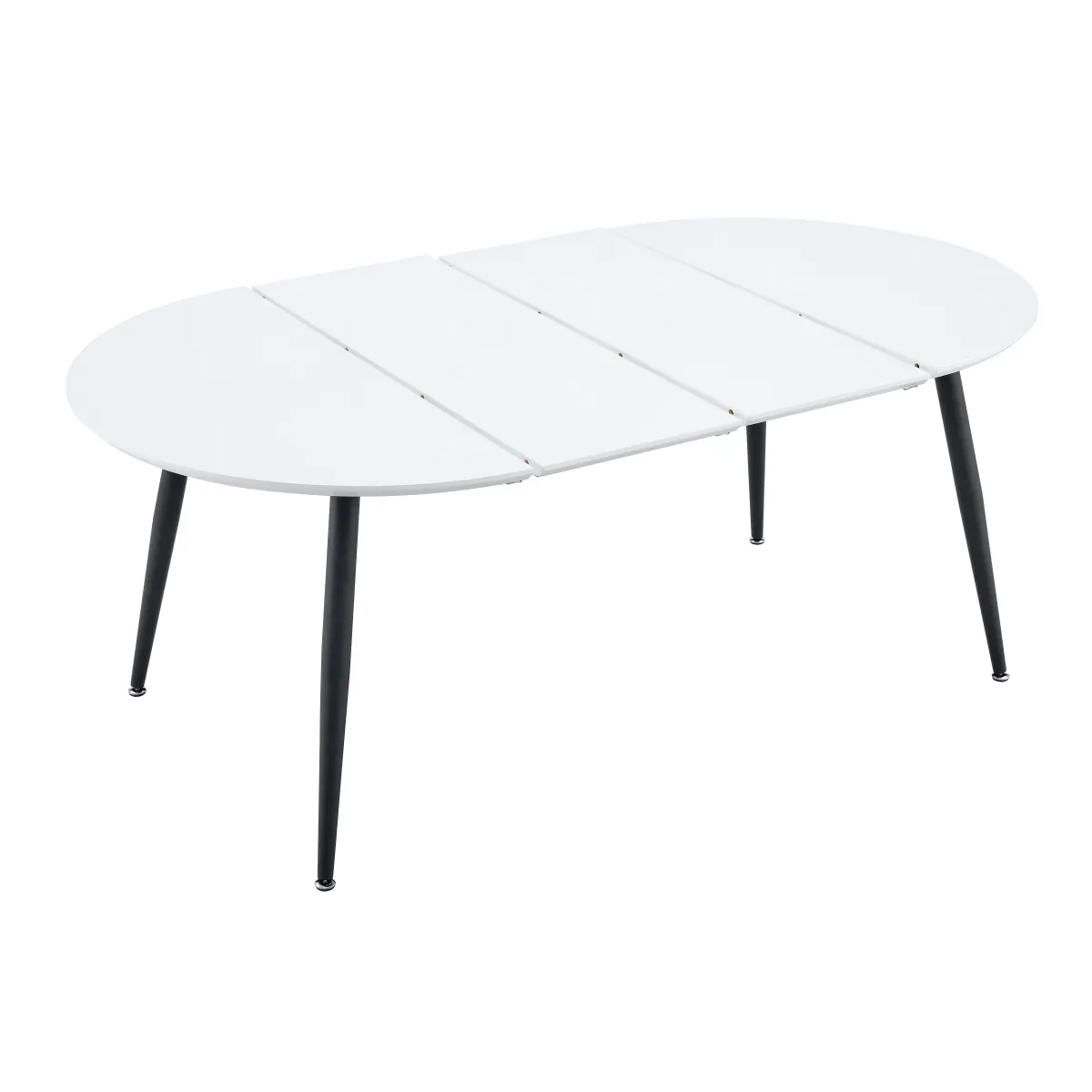 Using a clever telescopic mechanism, this white medium density fiberboard tabletop is paired with black metal legs, resulting in a smooth and delicate surface.Its unique design creates a smooth.