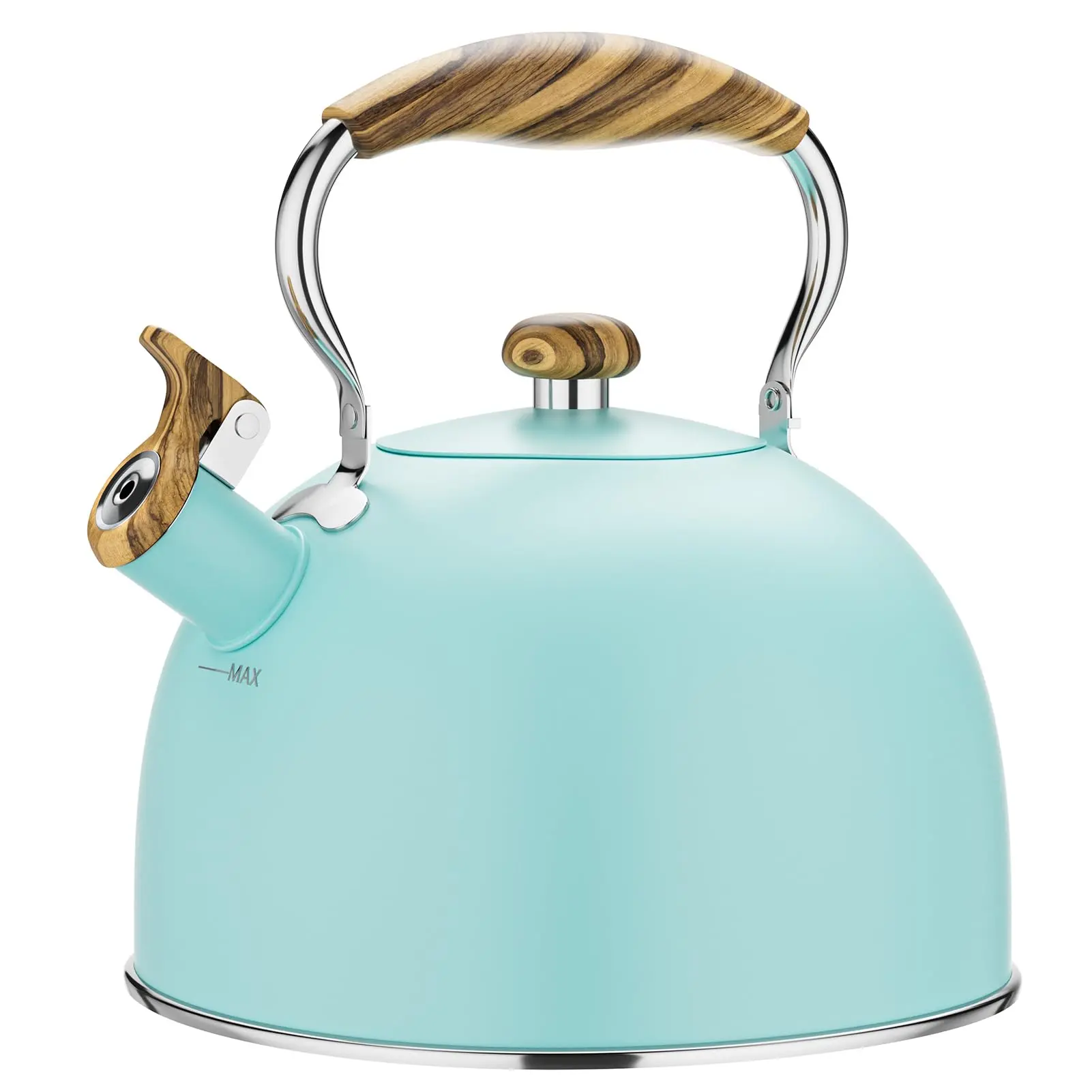 Chefbar Audible Whistling Stainless Steel Stovetop Tea Kettle - 2.6 & 4.2 Qt, Cool-Touch Wood-Look Handle, Classic Ceramic Cover, Induction Safe for Gas, Electric & Ceramic Stoves, Ideal for Daily Use